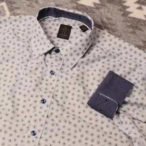 Michael Strahan Shirt L 16-16.5 34/35 Slim Fit Blue Geometric 4 Way Stretch